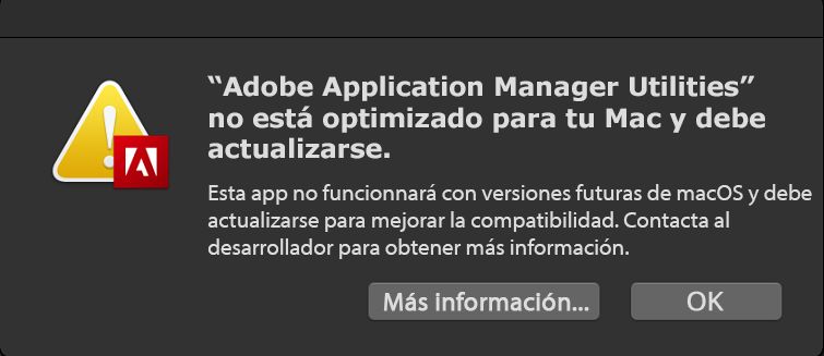 Advertencia: Adobe Application Manager no está optimizado para su Mac