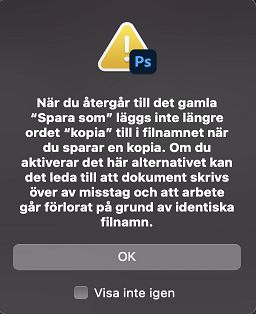 Varningsmeddelande för äldre Spara som