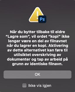 Varseldialogboks for eldre Lagre som