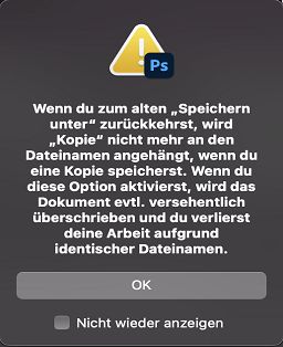 Warndialogfeld für das alte „Speichern unter“