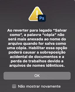 Caixa de diálogo de aviso para Salvar como legado