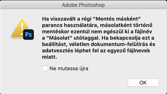 A korábbi Mentés másként munkamenetre figyelmeztető párbeszédpanel