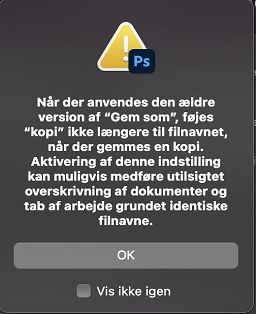 Advarselsdialogboks for ældre version af Gem som