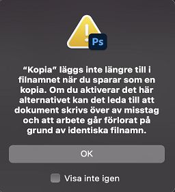 Varningsmeddelande för äldre Spara som