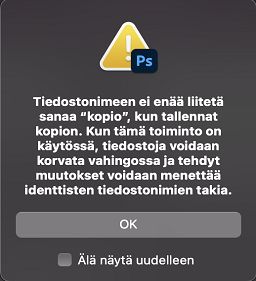 Vanhan Tallenna nimellä -toiminnon varoitusikkuna