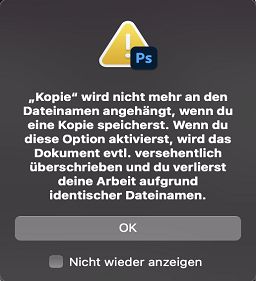 Warndialogfeld für das alte „Speichern unter“