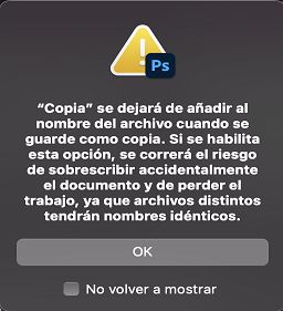 Cuadro de diálogo de advertencia de Guardar como antiguo