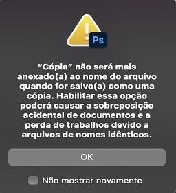 Caixa de diálogo de aviso para Salvar como legado