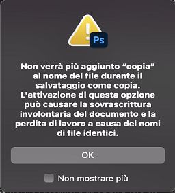 Finestra di avvertenza per Salva con nome precedente