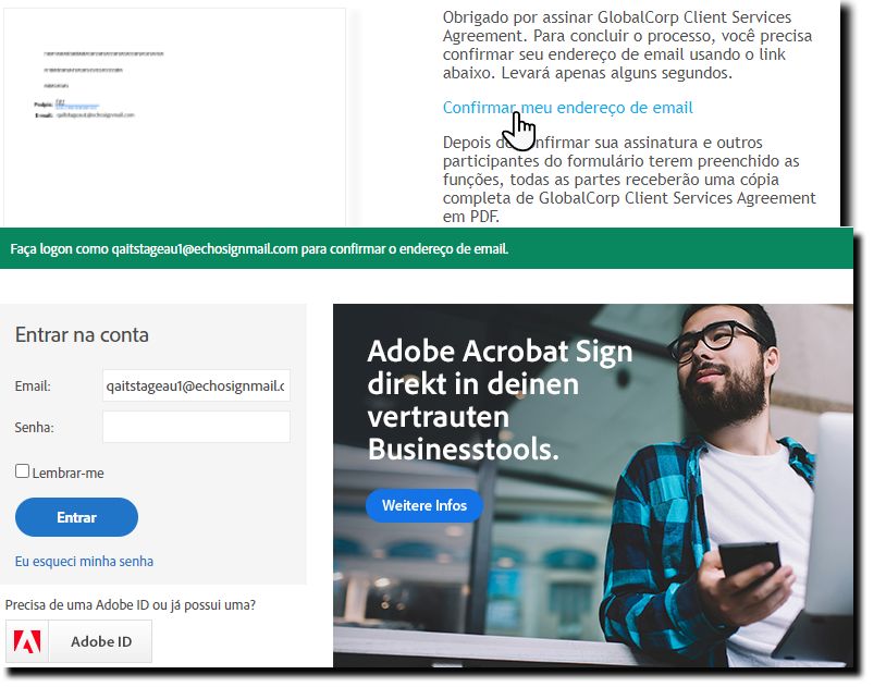 Email de confirmação do email do formulário web e solicitação de autenticação