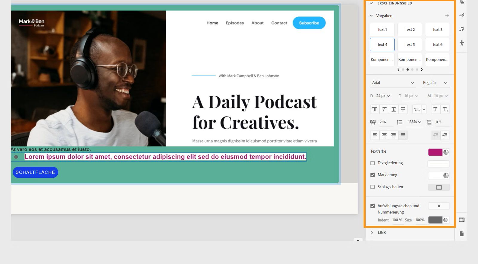 Anpassen des Texts in einem Web-Objekt