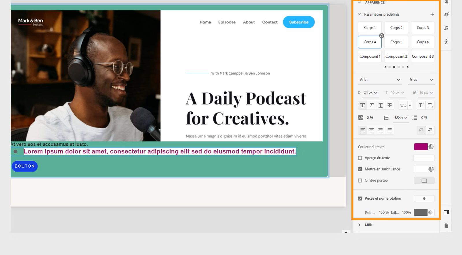 Personnalisation du texte d’un objet Web