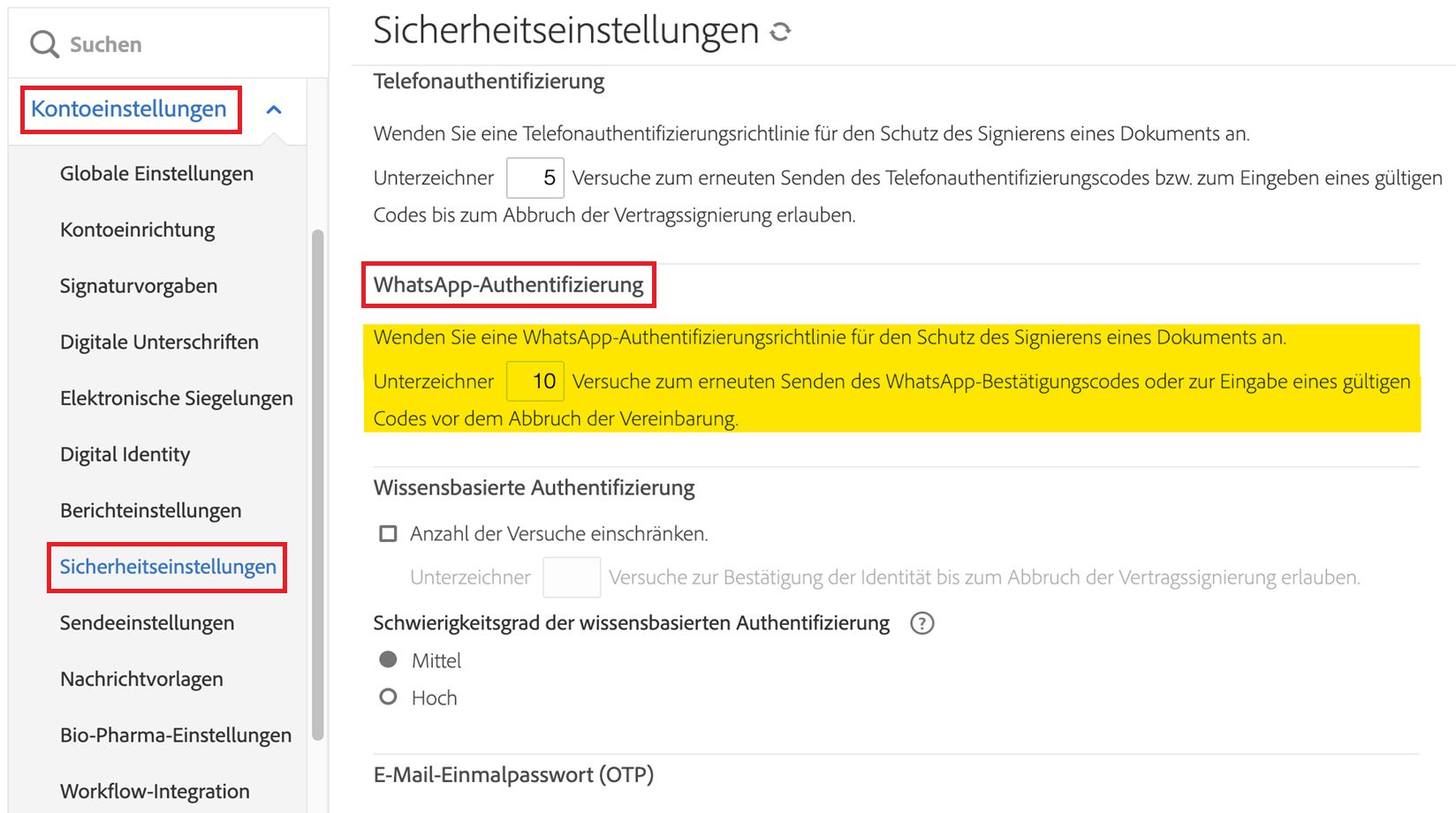 Sicherheitskontrollen für WhatsApp