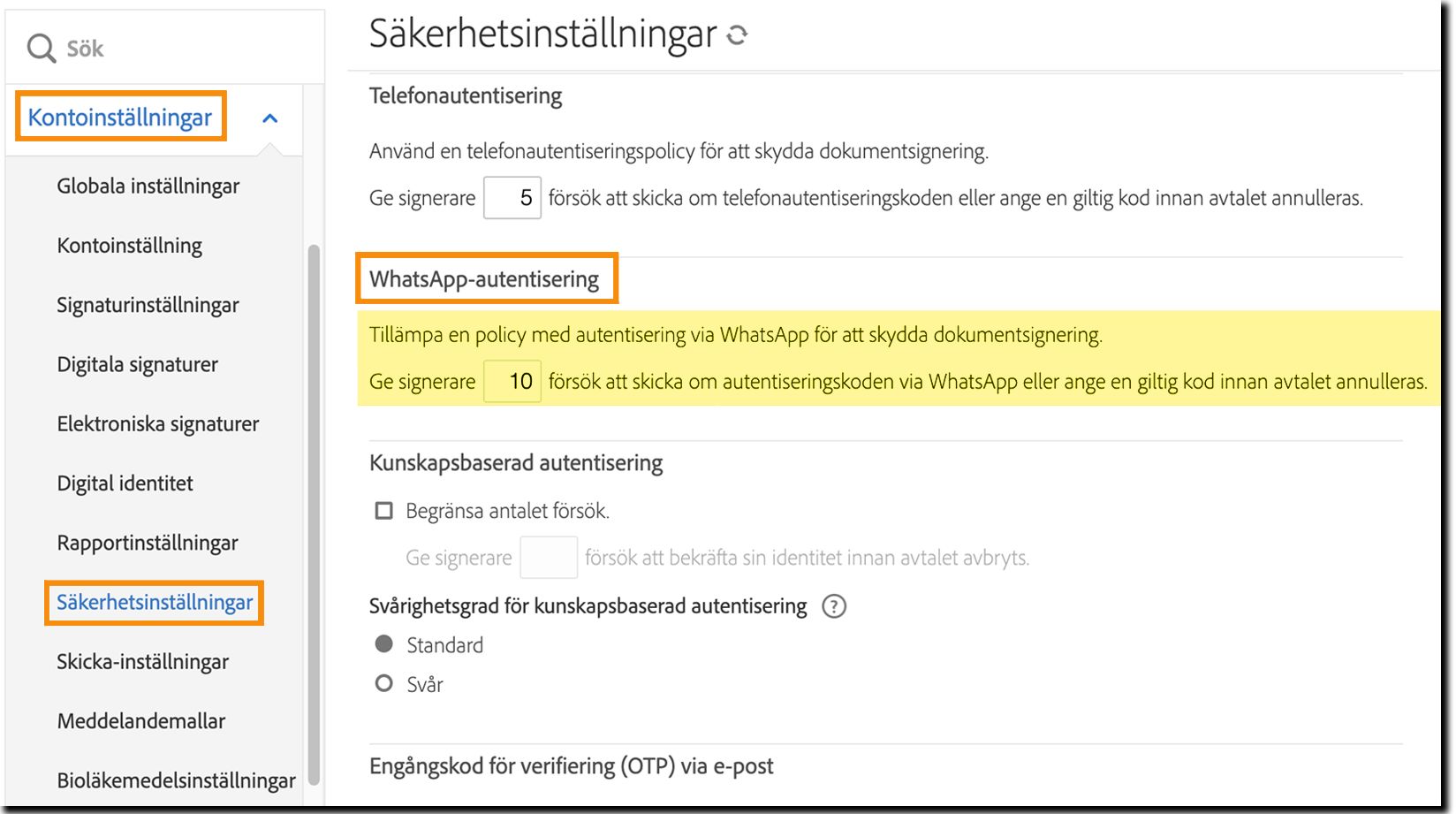 Säkerhetskontroller för WhatsApp