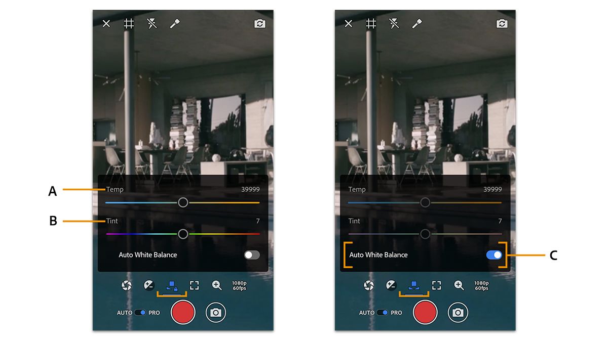 PRO-indstillinger for hvidbalance i Premiere Rush