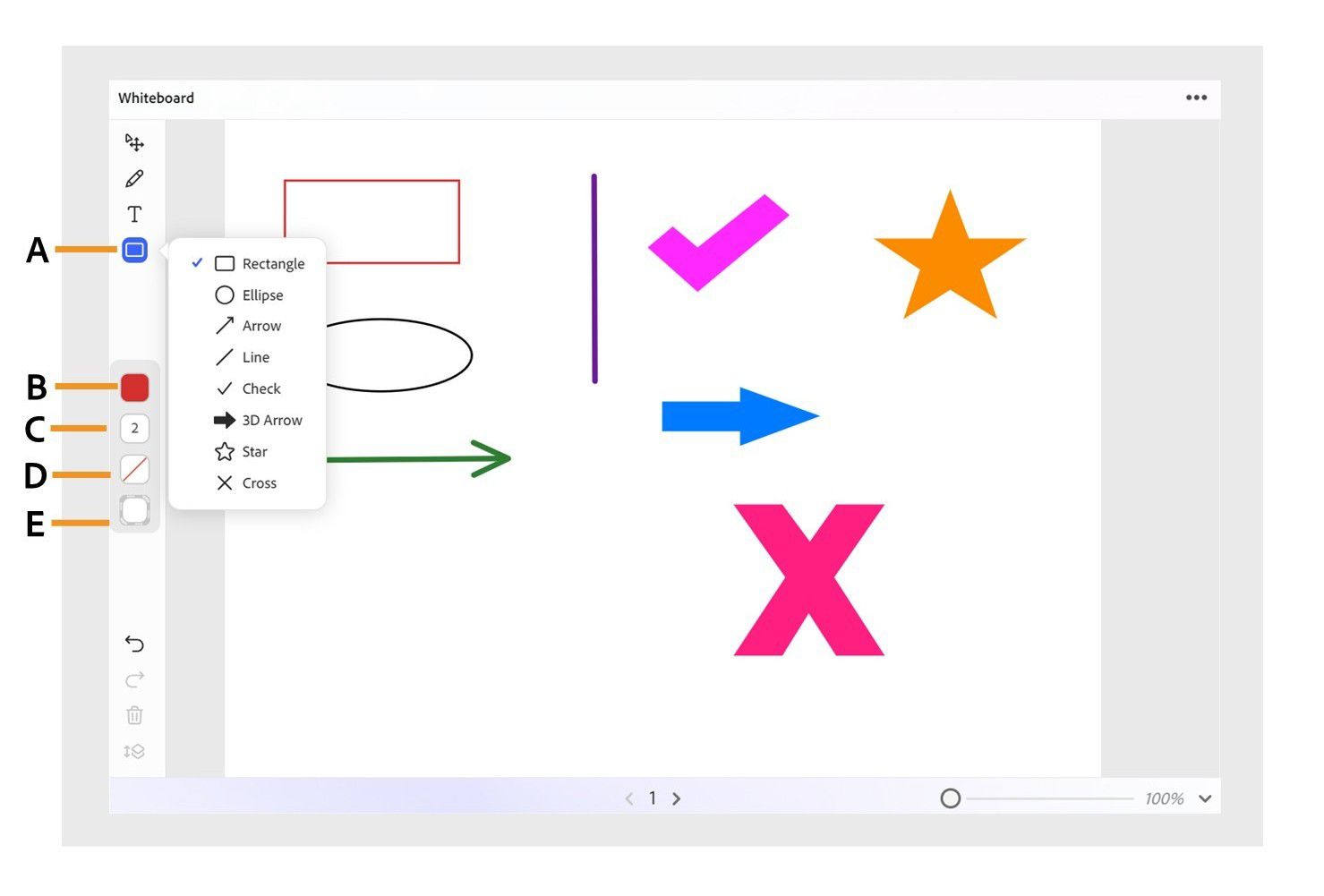 Drawing shapes and symbols in a Whiteboard.
