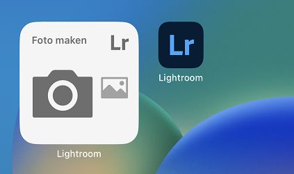Screenshot van Lightroom-camerawidget op beginscherm