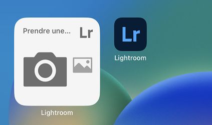 Copie d’écran du widget d’appareil photo Lightroom sur l’écran d’accueil