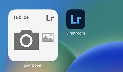 Skjermbilde av kontrollprogrammet for Lightroom-kameraet på startskjermbildet