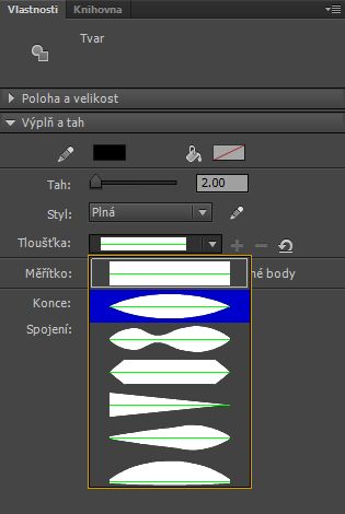 Tah s proměnlivou šířkou s hodnotou 68 obr. bodů