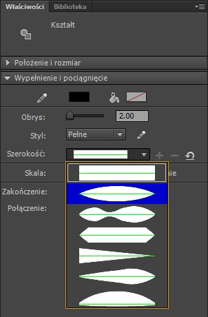 Pociągnięcie o zmiennej szerokości z wartością pociągnięcia 68 pikseli