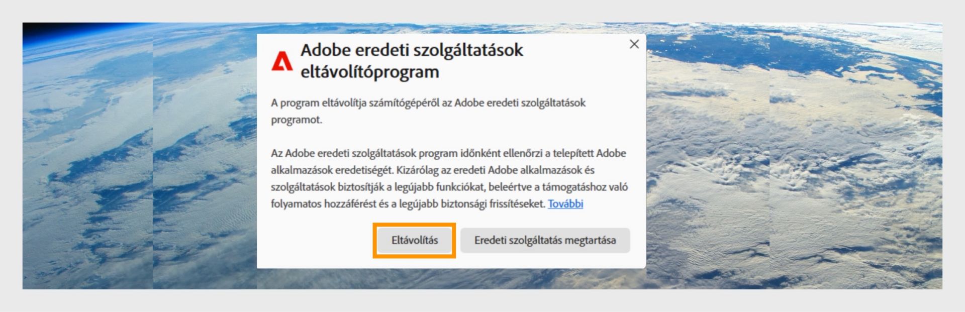 Adobe Genuine Service eltávolító a kiemelt Eltávolítás gombbal.
