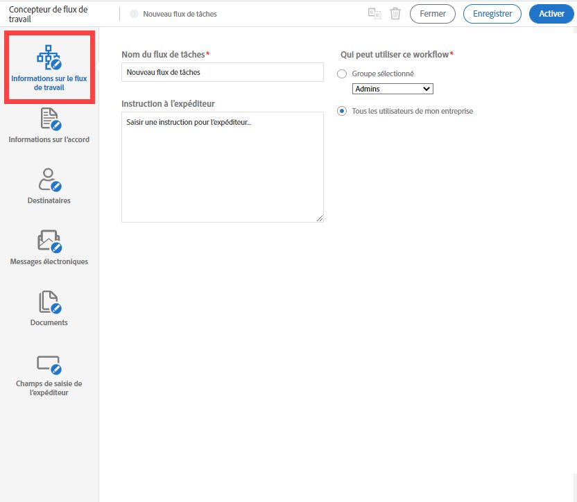 Informations sur le workflow