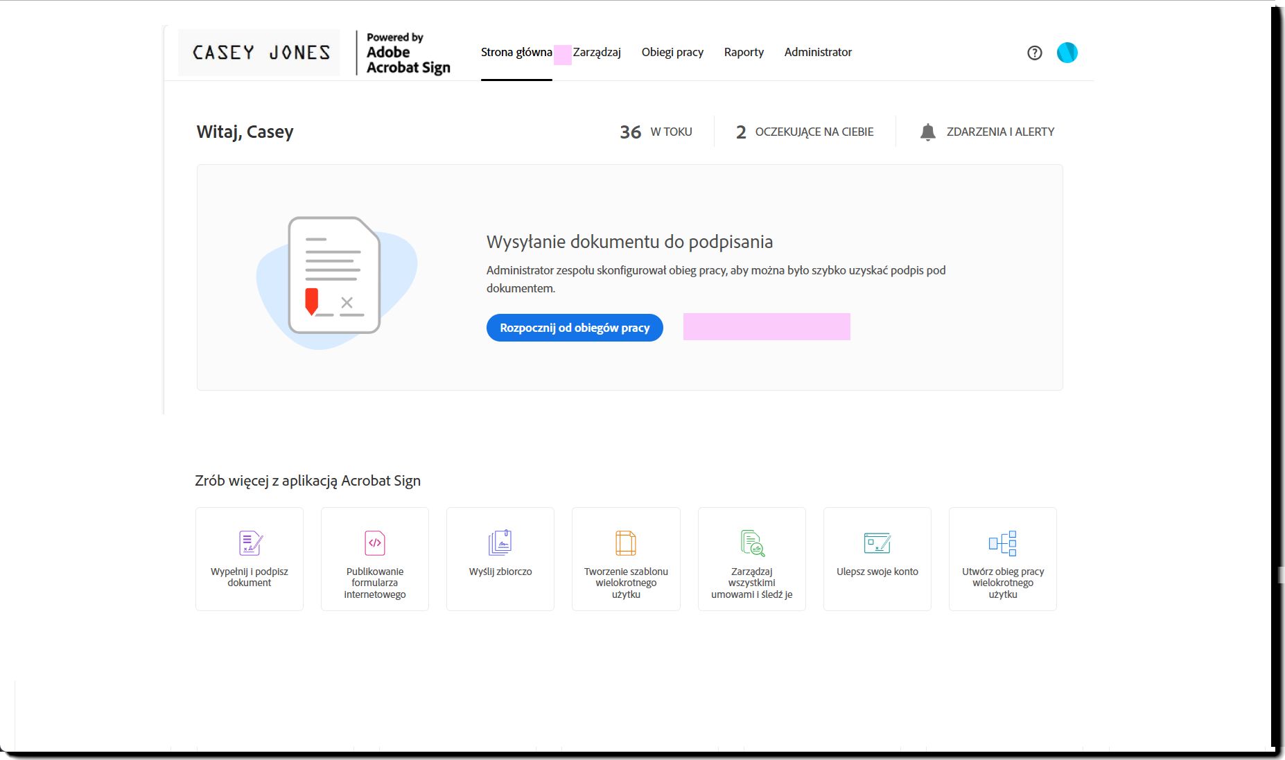 Strona główna z usuniętą kartą Wyślij i przyciskiem Biblioteka.