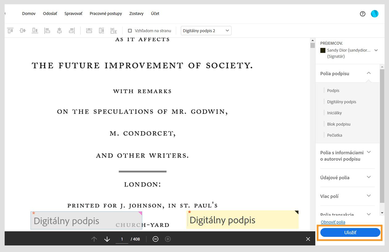 Panel polí webového formulára zobrazuje rôzne typy polí, tlačidlo Obnoviť polia a zvýraznené tlačidlo Uložiť. 