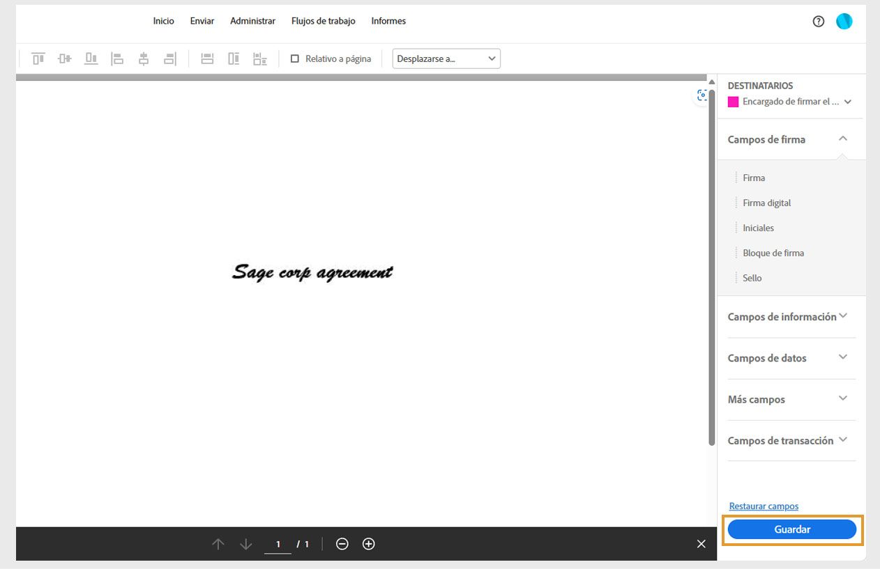 El panel de campos del formulario web muestra distintos tipos de campos, el botón Restablecer campos y el botón Guardar resaltado. 