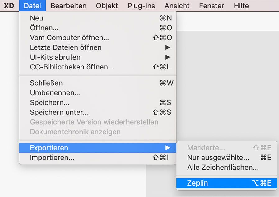 Elemente nach Zeplin exportieren
