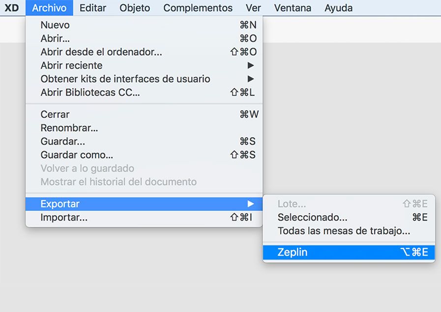 Exportación de activos a Zeplin