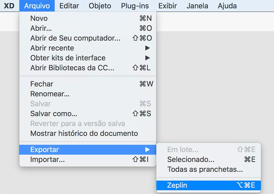 Exportação de ativos para Zeplin