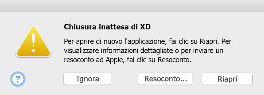 Finestra di dialogo di chiusura di XD