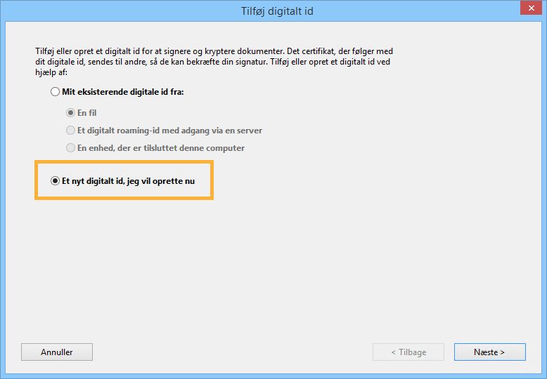 Opret et nyt digitalt id