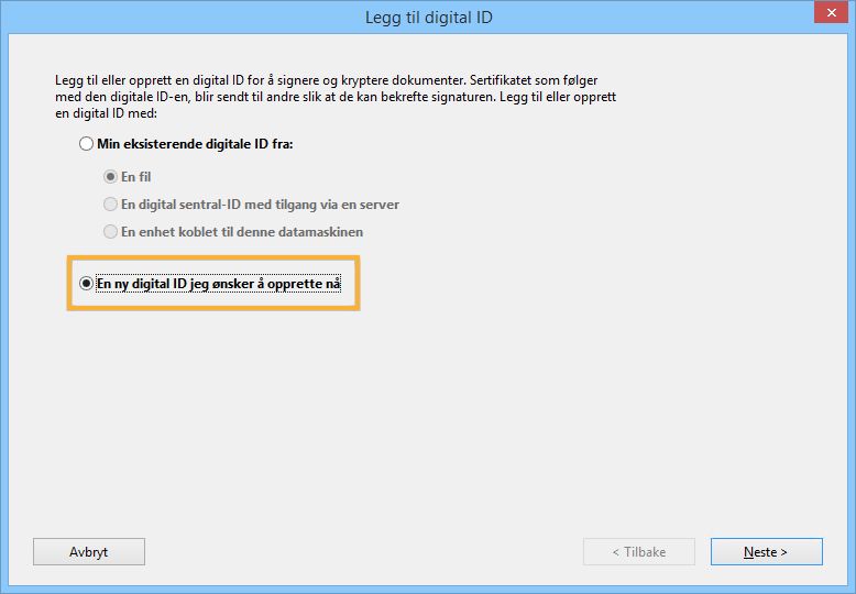 Opprette en ny digital ID