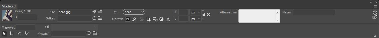 Vlastnosti obrazu v Inspektoru vlastností.