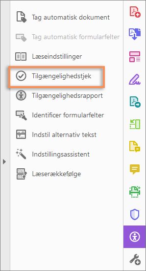 Tilgængelighedskontrol i værktøjet Tilgængelighed
