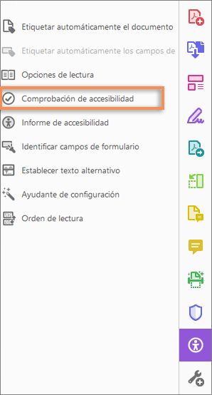Comprobación de accesibilidad en la herramienta Accesibilidad