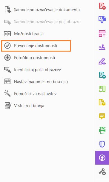 Preverjanje dostopnosti v orodju za dostopnost