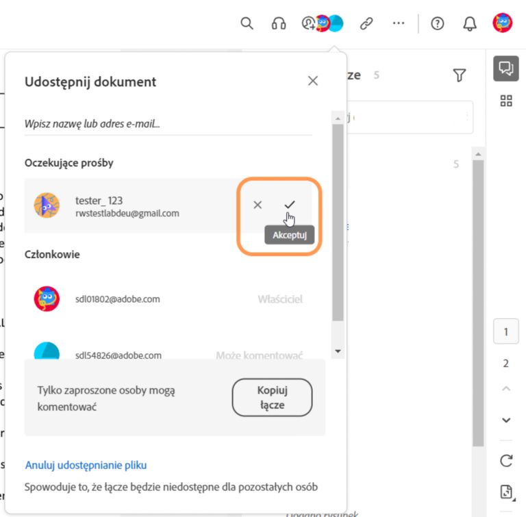 Akceptowanie lub odrzucanie żądania dostępu
