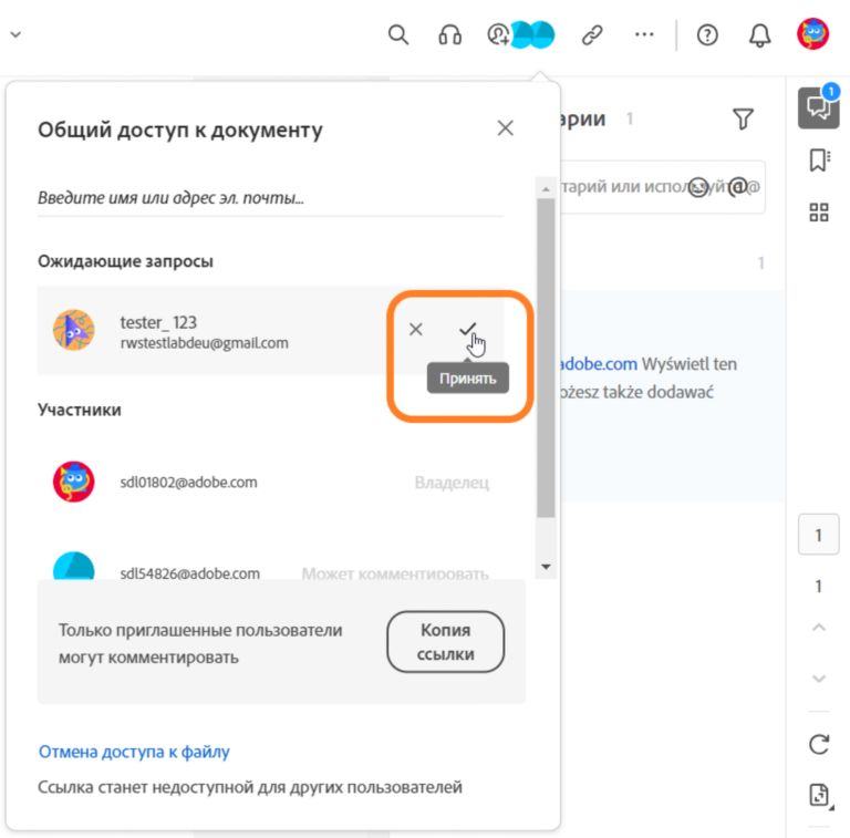 Принятие или отклонение запроса доступа