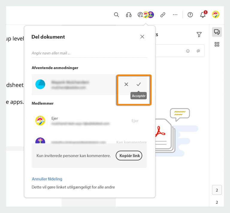 Acceptér eller afvis adgangsanmodningen