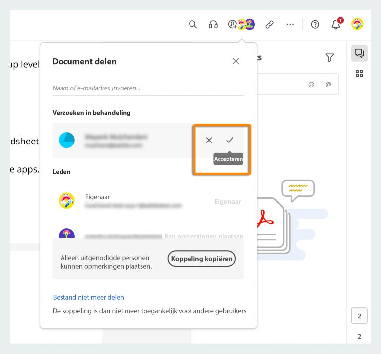 Het toegangsverzoek accepteren of weigeren
