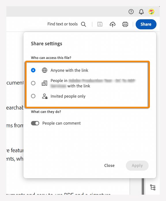 Válassza ki a hivatkozás hozzáférési típusát