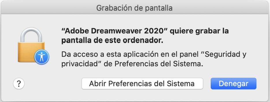 Cuadro de diálogo de control de acceso para acceder a la grabación en pantalla
