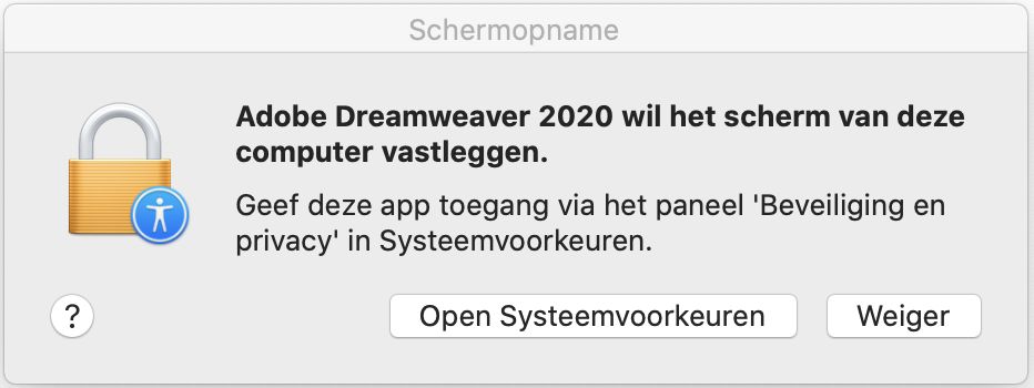 Dialoogvenster Toegangscontrole voor toegang tot Schermopname