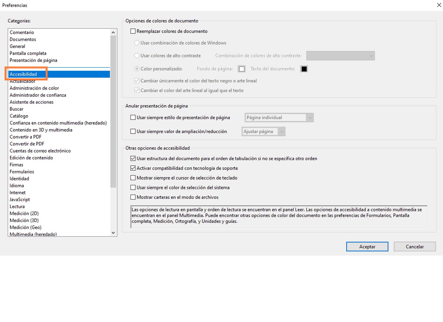 Preferencias de accesibilidad
