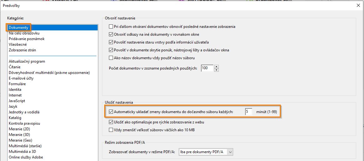 Predvoľby uľahčenia prístupu na paneli Dokumenty
