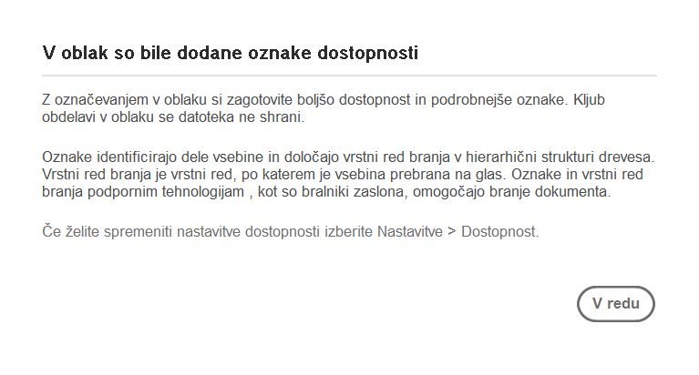 Več informacij o oznakah dostopnosti v oblaku